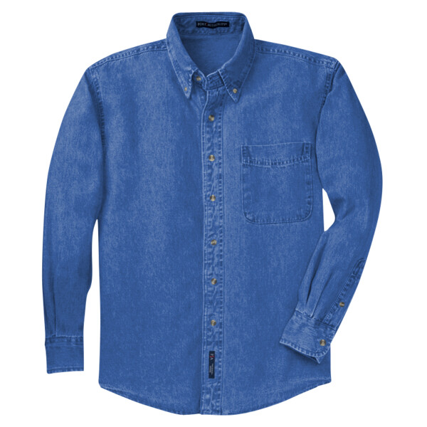 Custom No Minimum Port Authority Tall Long Sleeve Denim Shirt TLS600 Front View