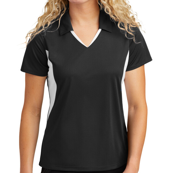 Custom No Minimum Sport-Tek Ladies Side Blocked Micropique Sport Wick Polo LST655 Front View