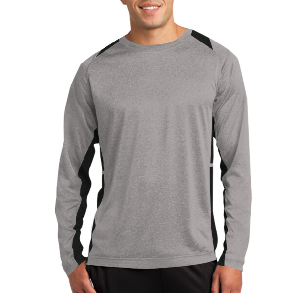 Custom No Minimum Sport-Tek Long Sleeve Heather Colorblock Contender Tee ST361LS Front View