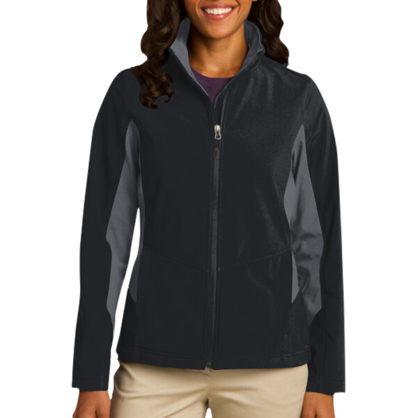 Custom No Minimum Port Authority Ladies Core Colorblock Soft Shell Jacket L318 Front View