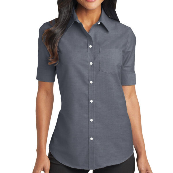 Custom No Minimum Port Authority Ladies Short Sleeve SuperPro Oxford Shirt L659 Front View
