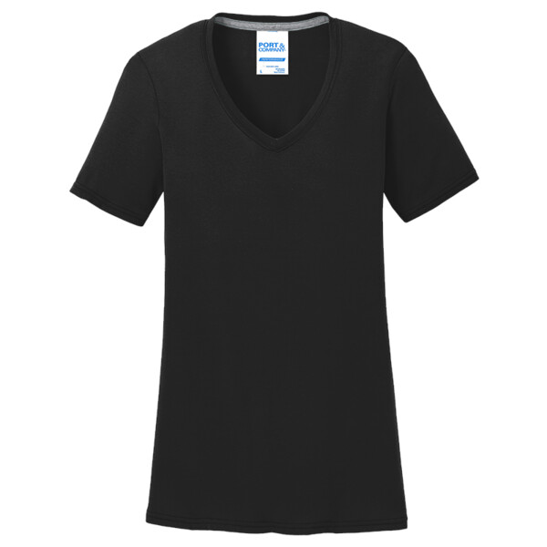 No Minimum Custom Logo Ladies Performance Blend V Neck Tee LPC381V Front View