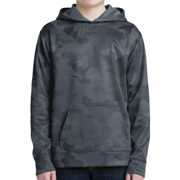 Custom No Minimum Sport-Tek Youth Sport Wick CamoHex Fleece Hooded Pullover YST240 Front View