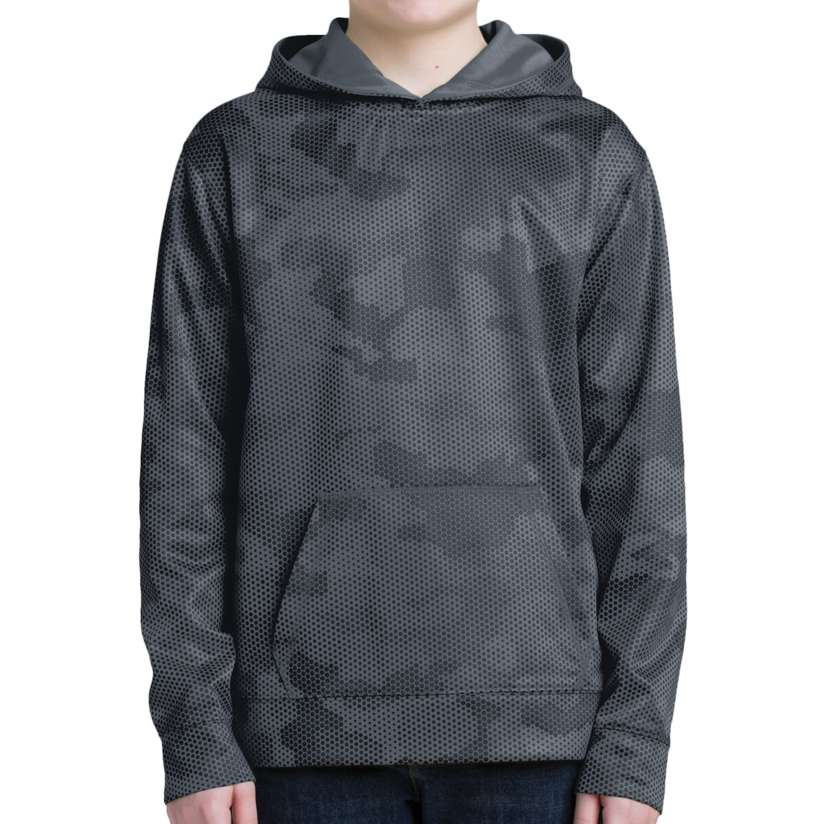 Custom No Minimum Sport-Tek Youth Sport Wick CamoHex Fleece Hooded Pullover YST240 Front View
