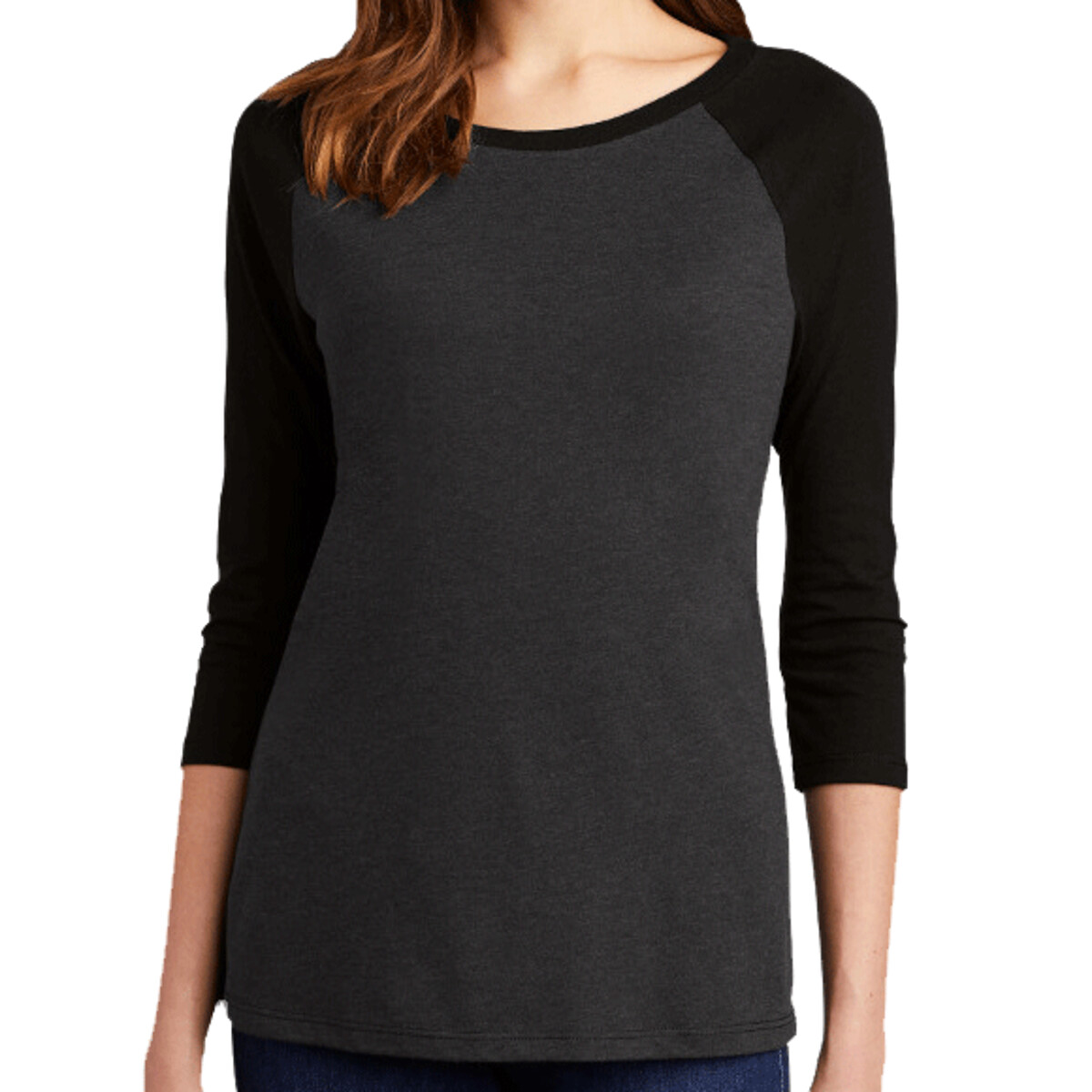 Custom No Minimum District Women's Perfect Tri 3/4 Sleeve Raglan DM136L Front View
