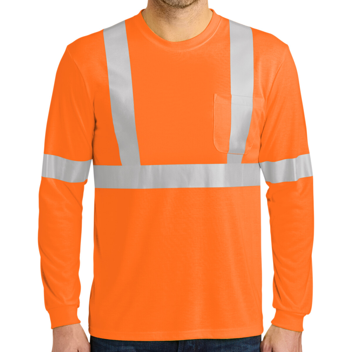 Custom No Minimum Cornerstone Ansi 107 Class 2 Long Sleeve Safety T Shirt CS401LS Front View