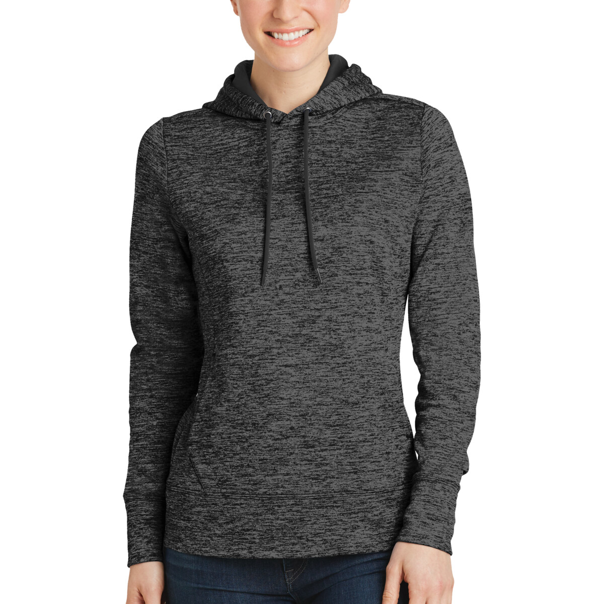 Custom No Minimum Sport-Tek Ladies PosiCharge Electric Heather Fleece Hooded Pullover LST225 Front View