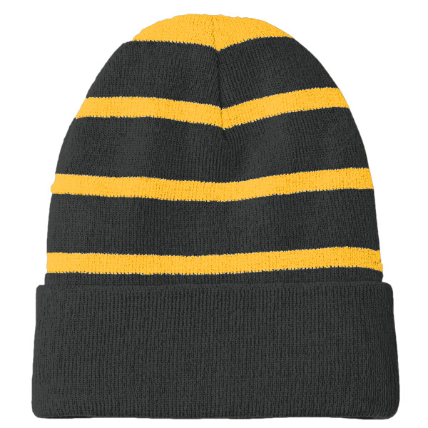 Custom No Minimum Sport-Tek Striped Beanie with Solid Band STC31 Front View