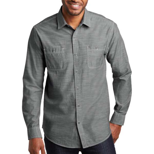 Custom No Minimum Port Authority Slub Chambray Shirt W380 Front View