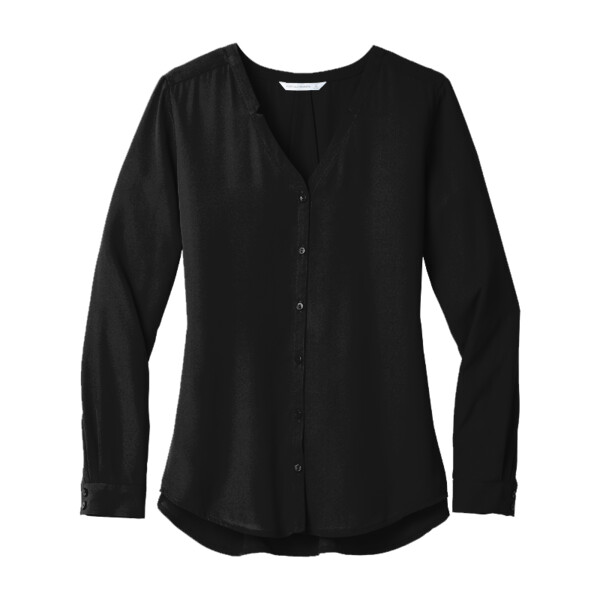 Custom No Minimum Port Authority Ladies Long Sleeve Button Front Blouse LW700 Front View