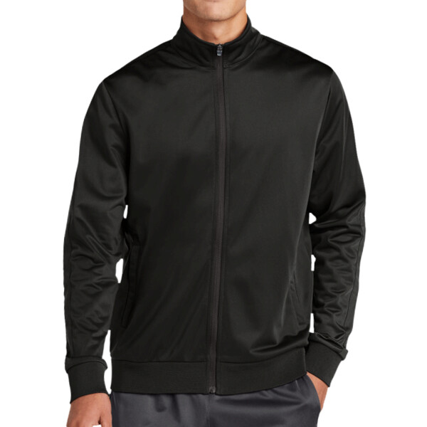 Custom No Minimum Sport-Tek Tricot Sleeve Stripe Track Jacket JST94 Front View