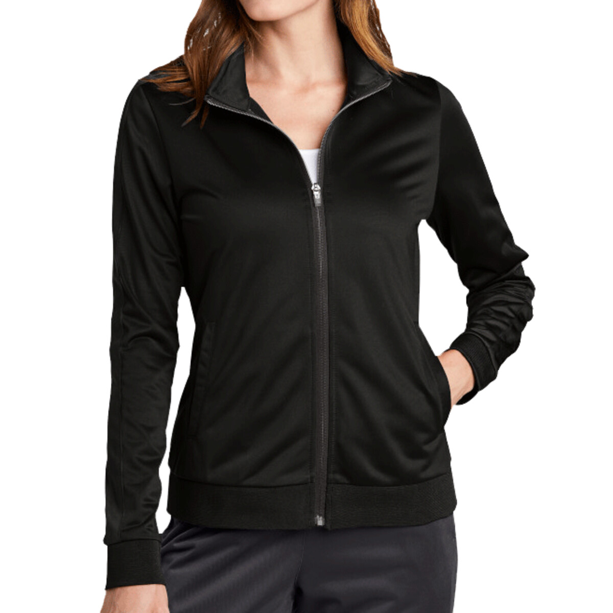 Custom No Minimum Sport-Tek Ladies Tricot Track Jacket LST94 Front View
