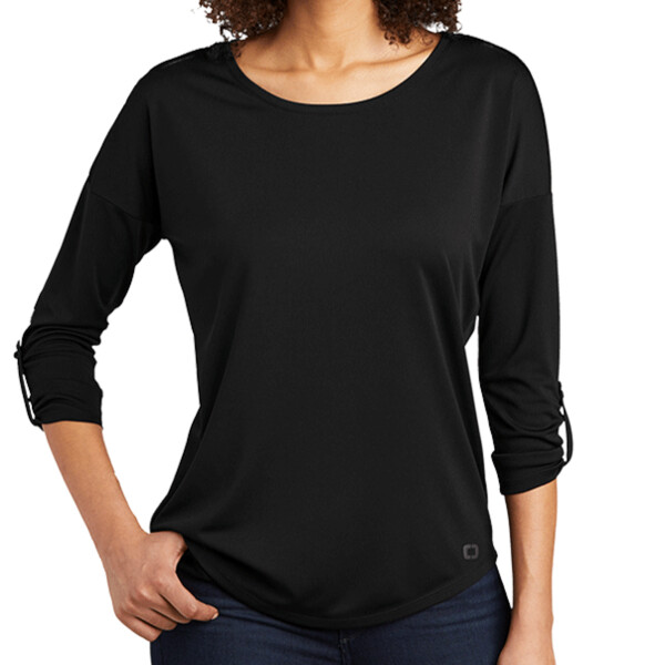 No Minimum Custom Logo OGIO Ladies Gravitate Scoop 3/4 Sleeve LOG141 Front