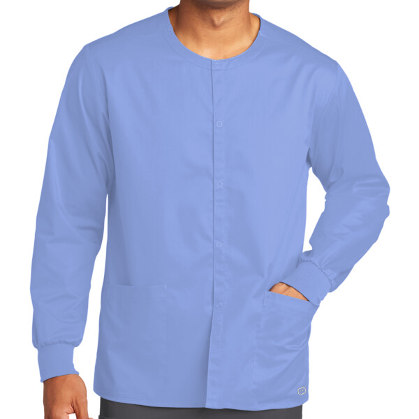 Custom No Minimum Wink Unisex WorkFlex Snap Front Scrub Jacket WW3080 Front View