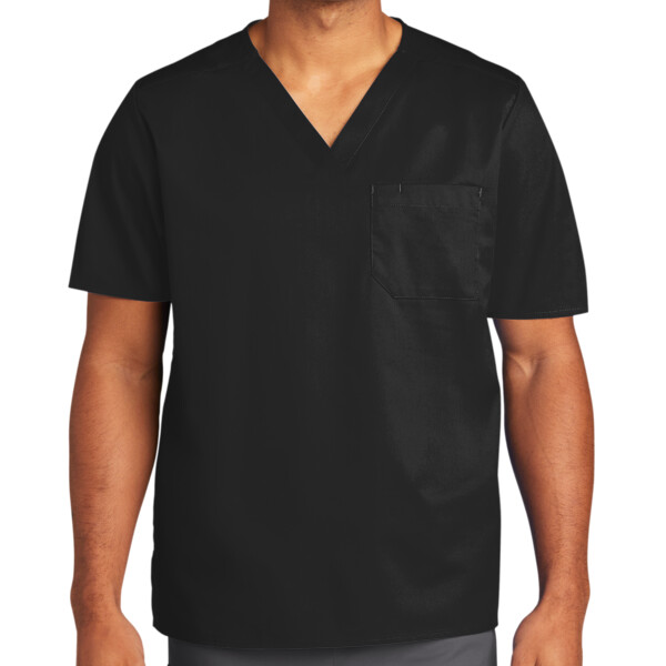 Custom No Minimum Wink Unisex WorkFlex Chest Pocket V-Neck Top WW3160 Front View