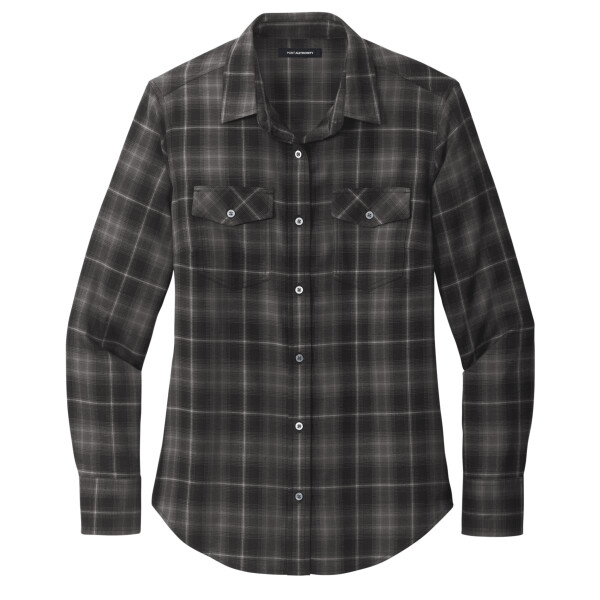 Custom No Minimum Port Authority Ladies Long Sleeve Ombre Plaid Shirt LW672 Front View