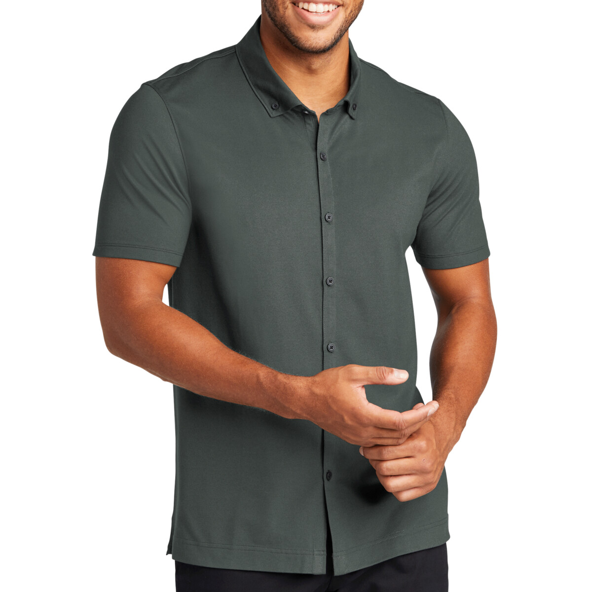 Custom No Minimum Mercer+Mettle Stretch Pique Full Button Polo MM1006 Front View
