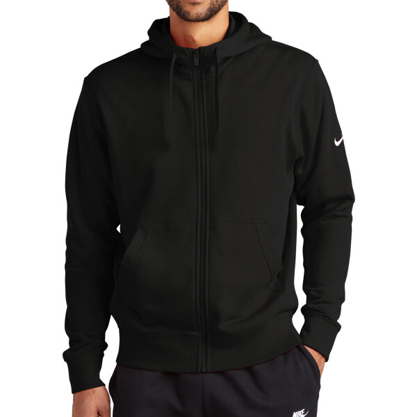 No Minimum Custom Logo Nike Club Fleece Sleeve Swoosh Full Zip Hoodie NKDR1513 Front View