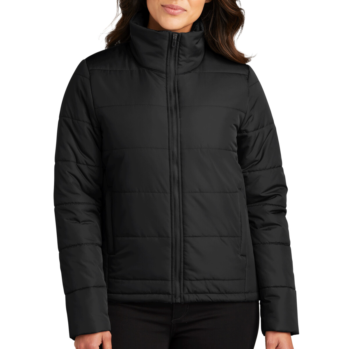 Custom No Minimum Port Authority Ladies Puffer Jack L852 Front View