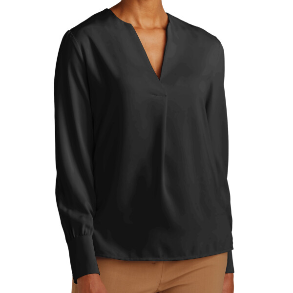 Custom No Minimum Brooks Brothers Women's Open Neck Satin Blouse BB18009 Front View