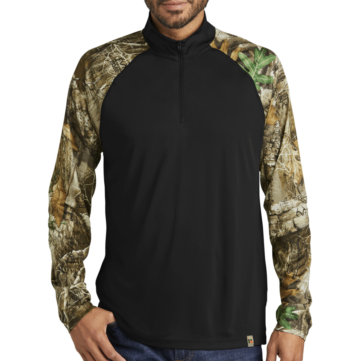 Custom No Minimum Russell Outdoors Realtree Colorblock Performance 1/4 Zip RU152 Front View