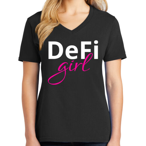 DeFi Girl Customizable - Ladies Core Cotton V Neck Tee Thumbnail