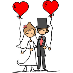 Cartoon Wedding Groom Bride Heart Balloons 4 Thumbnail