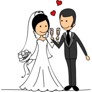 Cartoon Wedding Groom Bride Champagne Glasses 1 Thumbnail